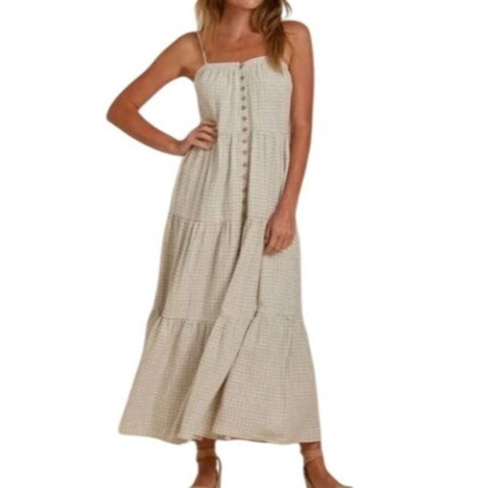 Rylee and Cru Tiered Maxi Dress | Laurel Plaid XL NEW